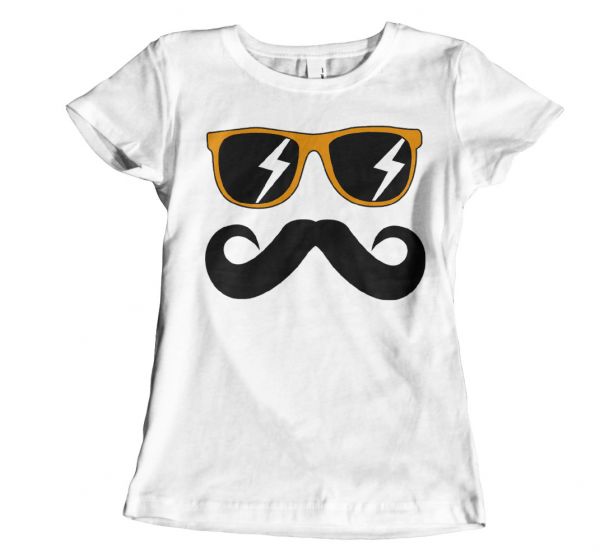 Fun Mustache & Glasses orange | Girly T-Shirt