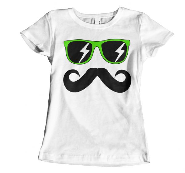 Fun Mustache & Glasses green | Girly T-Shirt